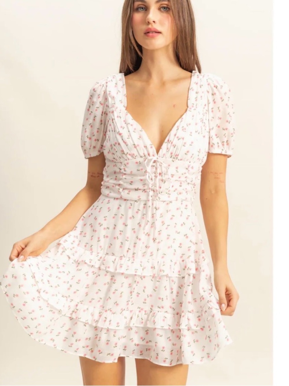 HYFVE 🌺 🆕 Tie Front Mini Dress White Pink, Size S m l
